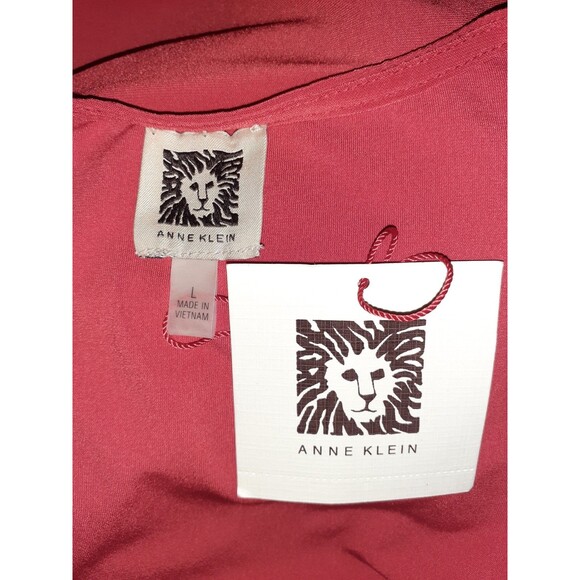 NEW ANNE KLEIN Size L Faux Wrap Dress Red Long Sleeve Stretch Knit Knee Length - Picture 4 of 4